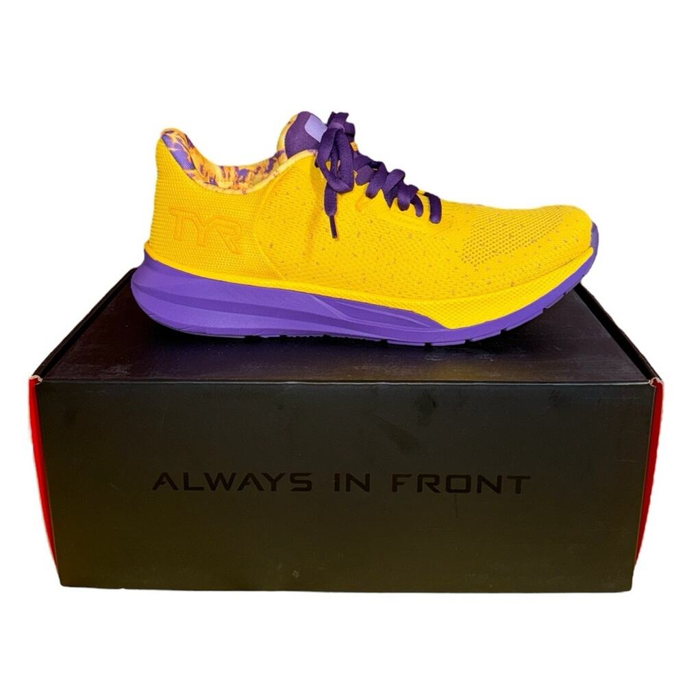 New to Posh C 🔆 |TYR Techknit RNR - 1 Running Shoe Yellow/Purple M 7.5 W 9